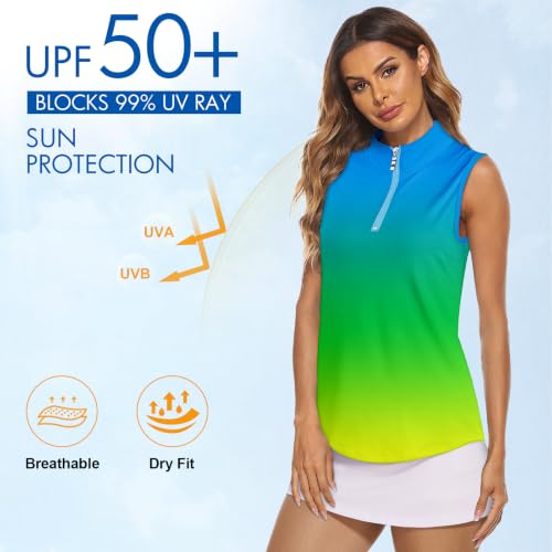 Image of Koscacy Women's Sleeveless Golf Tennis Polo Shirts Zip Up Dry Fit Workout Tank Tops Athletic Shirt