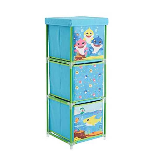 Idea Nuova Nickelodeon Baby Shark 3 Tier Fabric Storage Organizer with 3 Cubes and Removable Lid