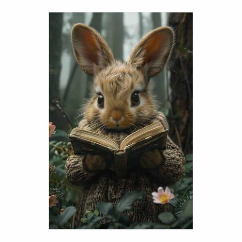 Lapin forêt lisant déco murale marron pour coin lecture enfant