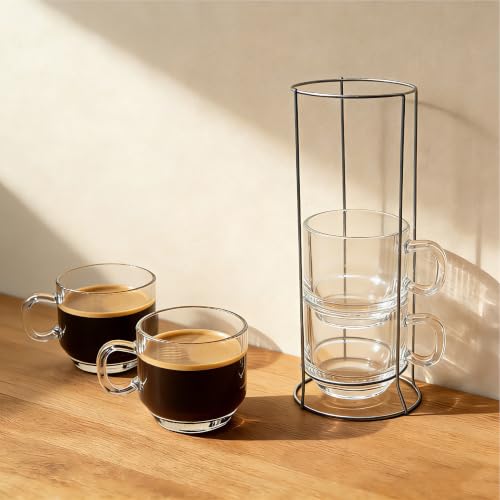 Stackable 4-Piece Espresso Cups with Stand