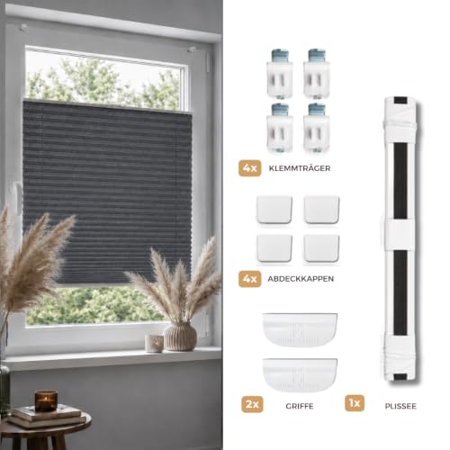 Home-Vision Premium Plissee ohne Bohren Klemmfix Melange Graphit B60xH130cm – Ansicht 5