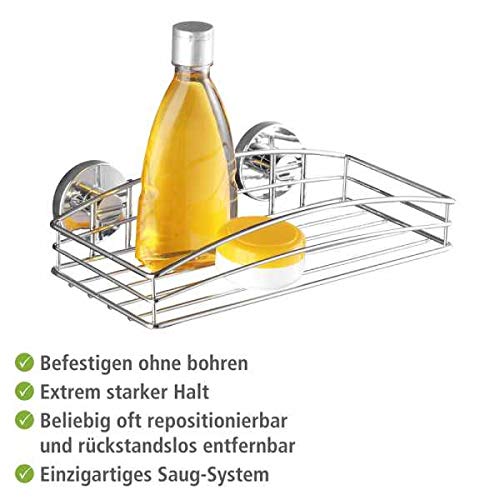 WENKO Vacuum-Loc® Wandablage, Duschablage im offenen Drahtkorb-Design aus verchromtem Metall für Bad und Gäste-WC, Wandablage zur Befestigung ohne bohren mit Vakuum-Befestigung, 26 x 7 x 15,3 cm