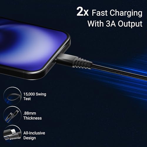 Image of Basesailor 100W USB C to Type C Nylon Braided Charger Cable [6 months WARRANTY] Fast Charging Cable Compatible for iPhone,Samsung,Oneplus,Nothing & Other Devices, High Speed Data Cable(Black)