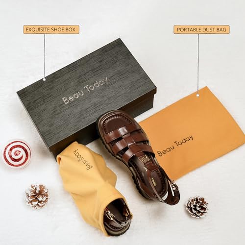 BEAU TODAY Women's Platform Fisherman Sandals, Chunky Gladiator Sandals for Women, Casual Open Toe Leather Sandals, Comfortable Lightweight Dressy Sandals with Ankle Buckle 6