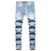 JEKE-DG Men's Ripped Slim Fit Jeans Stretch Destroyed Ripped Skinny Jeans Fashion Design Streetwear Denim Trousers (Medium,Light Blue 1)