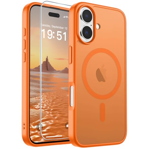 SUPFINE Magnetic for iPhone 17 Case with Screen Protector (Compatible with MagSafe)(Military Grade Drop Protection) Translucent Matte Phone Cover,Starry Orange