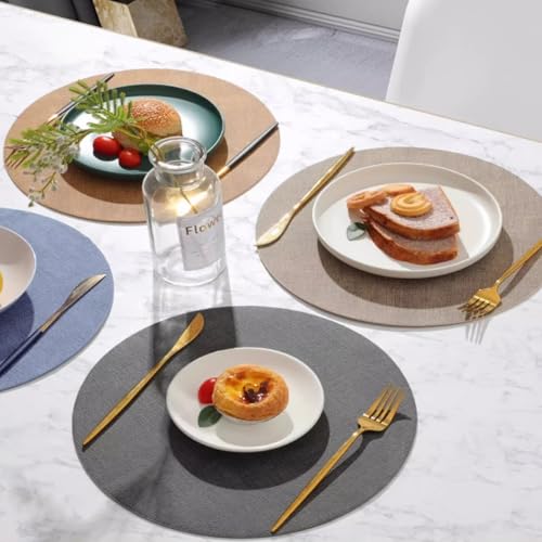 Sets de table ronds en cuir imperméables antidérapants lot de 4 gris 33 cm - 8