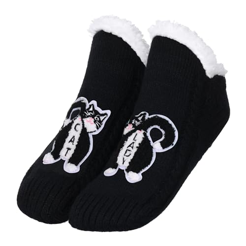 Image of ZYZX Cute Cat Slipper Socks for Women with Grips,Fuzzy Socks Indoor