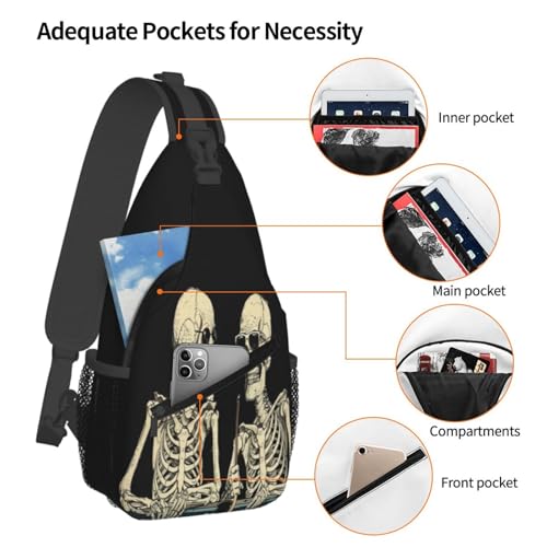 Image of SUPLUCHOM Sling Bag Funny Skeleton Hiking Daypack Crossbody Shoulder Backpack Travel Chest Pack for Men Women