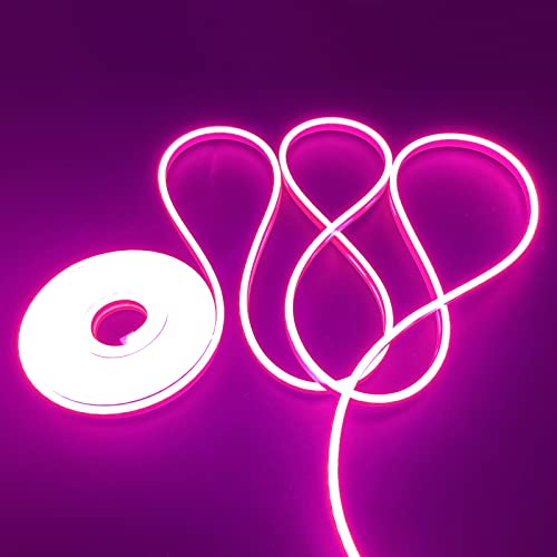 Aosui Led Neon Rope Light 12V Pink Neon Light 12V Outdoor Strip Lights Waterproof 16.4Ft Led Flexible Light Strip Bendable Led Light Strip Cuttable Desk Light Strip(Power Adapter Not Included) #TOP3