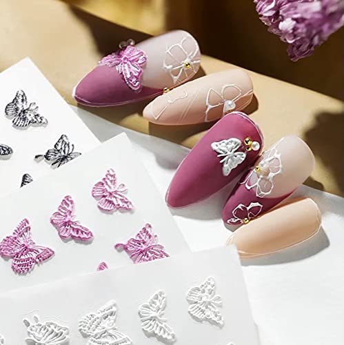 DedyelButterfly Nail Art Stickers 5D Embossed Butterfly Nail Stickers for Nail Art White Black Red Butterfly Nail Sticker for Women Girls DIY Nail Decoration