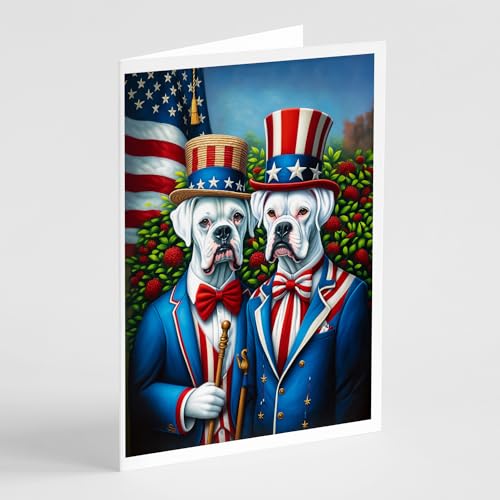 Caroline's Treasures All American White Boxer Greeting Cards Pack of 8 Blank Cards with Envelopes Whimsical A7 Size 5x7 Blank Note Cards