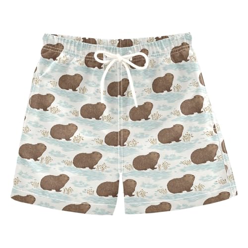 Selerdon Quick Dry Swim Trunks Beaver Blue River for Boy Kids Summer Fashion Beach Shorts with Adjustable Waist and Side Pocket for Daily Wear Outdoor Play XS
