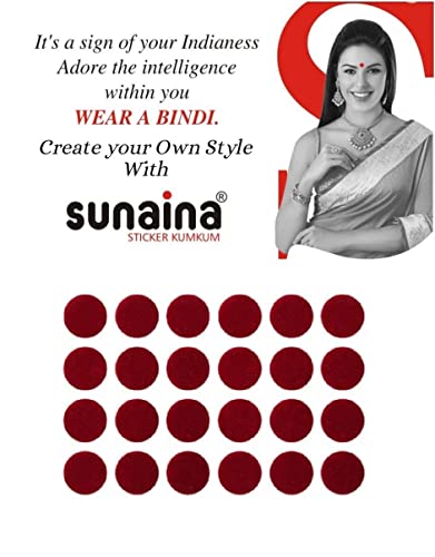 Image of Sunaina New Gold Sticker Kumkum Forehead Round Bindis Velvet Pottu /Bindi Box With 15 Cards /Flaps For Women & Girls (GDR003, Deep Red)