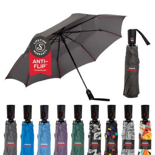 ShedRain Vortex Compact Folding Travel Umbrella Push-Button Open & Close Vented Double Canopy Protects from Rain Sun & Wind
