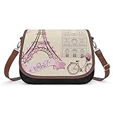 Sacs Bandoulière et Besaces pour Femmes Sac a Main Imprime en Cuir PU Sac Portés Épaule Mode Elégant Vélo Paris Tour Eiffel