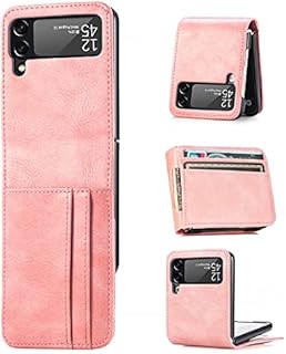 Daole Leather Phone Case for Samsung Galaxy Z Flip 3 Rose Pink, Fashion Wallet Type PU Leather Folding Cover for Samsung Galaxy Z Flip 3 Case with 3 Card Holder Women