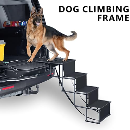 Hundetreppe –Extra Breit 4 Stufen Hunderampe Klappbar, für Große und Kleine Hunde, Stufen für Haustiere,Einstiegshilfe Hund Auto,Bis 80 KG Belastbar, Für alle Fahrzeuge Nutzbar