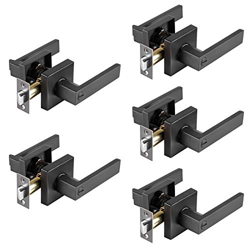 Happybuy Keyed Entry Door Lever 5 Pack Keyed Entry Lever for 35-45mm Thickness Door Keys Alike Door Handle with Lock and Key Reversible Square Door Knob Handles Deadbolt Heavy Duty Entry Lever