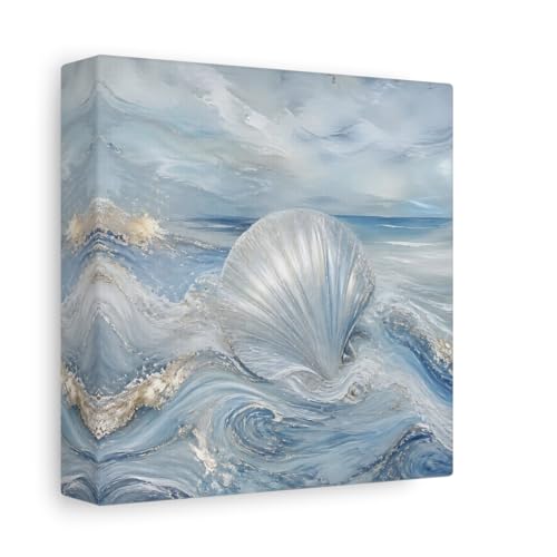 Toile coquillage bleu moderne déco murale salon carré 15x15cm