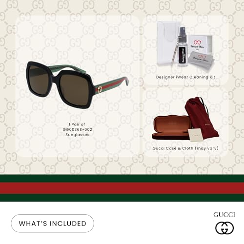 Gucci GG0036S Rectangle Sunglasses For Women +BUNDLE with ACCESSORY EYEWEAR KIT2