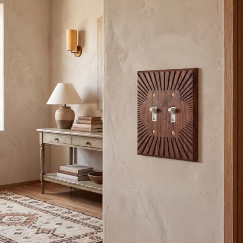 Cache-prises en bois de noyer DoubleFill plaque murale décorative double bascule marron - 5