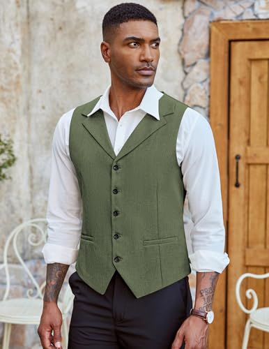 Coofandy Mens Suit Vests Notch Lapel Waistcoat Lightweight Casual Dress Vest, Army Green thumb #2