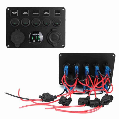 Panel de interruptor de palanca led de 5 bandas evita descargas con voltímetro para coche y rv 4
