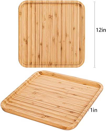 Bearstar 2-Pack Bamboo Square Plates ,12 Inches Cheese Plates Coffee Tea Serving Tray Fruit Platters Party Dinner Plates Sour Candy Tray #TOP4