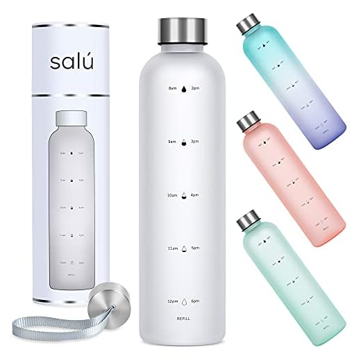 Salú 32 oz TRITAN/BPA-Free Water Bottle w/Time Marker, White, Motivational Measurements w/Time & Volume, Frosted Plastic, EXTRA Lid for Gym, Sports, Travel, Fitness, or Work
