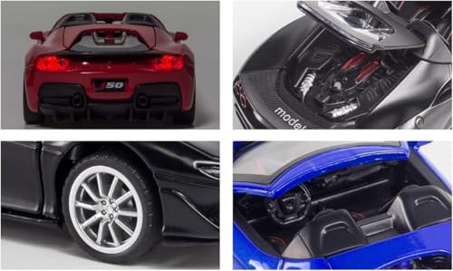Image of Kids Model 1:32 Ferrari J50 Die Cast Metal Car Pull Back Action Opening Doors with Realistic Engine Sound Lights Toy Car Gift for Boys - Blue