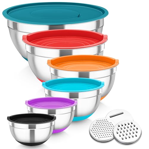 Homikit Mixing Bowls Set of 6, Stainless Steel Salad Bowls with A...