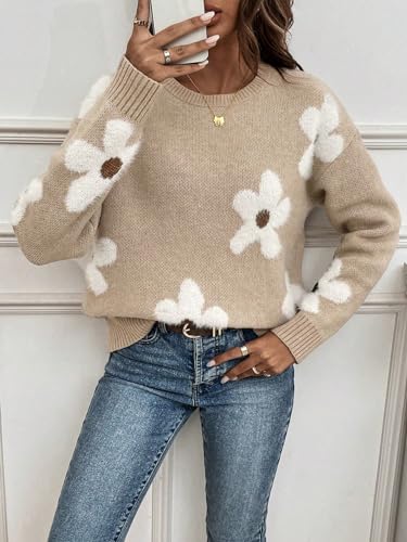 SOLY HUX Women's Floral Sweaters 2024 Fall Winter Crew Neck Pullover Tops Long Sleeve Casual Loose Sweater Knit2