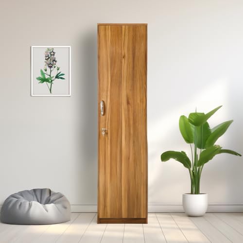 Image of Amazon Brand - Solimo Optima Engineered Wood 6ft 1 Door Wardrobe for Clothes with Drawer| Storage Organizer | Storage Cabinet | Multipurpose Almirah for Bedroom - Leon Teak, 6ft