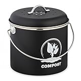 Relaxdays Komposteimer Küche, 3,5 Liter, 2 Aktivkohlefilter, mit Deckel, Henkel, Eisen, Biomüllbehälter, schwarz