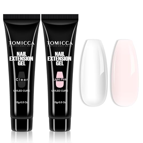 TOMICCA Set di 2 colori gel estensore chiaro e rosa chiaro, acrilico per unghie, estensore rapido in gel, aspetto naturale e duraturo per principianti e professionisti