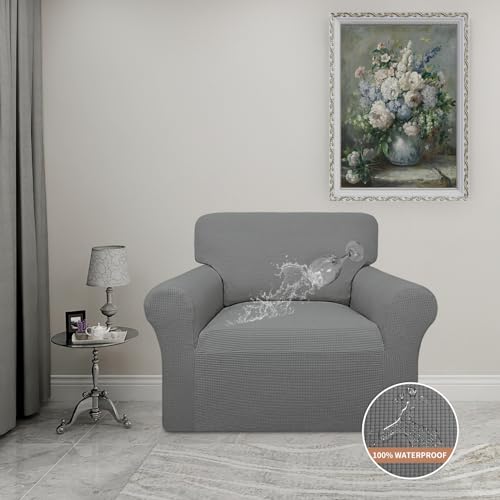 Image of Easy-Going 100% Waterproof Oversized Chair Couch Cover, Stretch Sofa Cover | Dual Waterproof Sofa Slipcover, Leakproof Furniture Protector Against Stain Spill from Kids, Pets, Dog, Grey