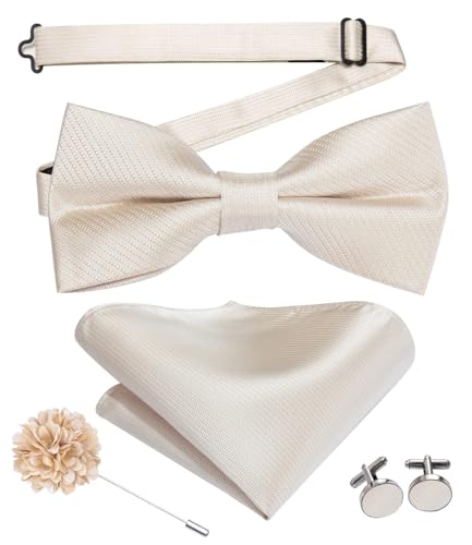 Image of Hi-Tie Bow Ties for Men Pre-Tied Pocket Square with Cufflinks Mens Bowtie Sets for Wedding Formal Party