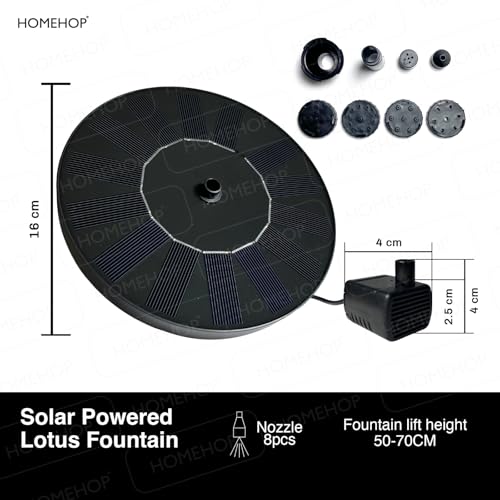 Image of Homehop Solar Powered Fountain with 8 Nozzles Floating Decorative Water Pump for Outdoor, Garden Decor, Bird Bath, Pool, Pond 1.5W Power (ABS)