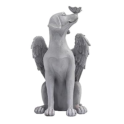 Angel Figurine Memorial Pet Puppy Dog Butterfly Stone Statue with Wings Garden Grave Monument Marker Decor Polyresin Angel Figures Statue Tombstone Sculpture Ornament Loss of Dog Sympathy Gift