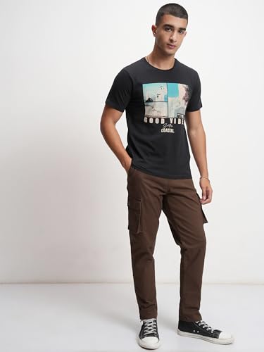 Image of Highlander Men's High-Rise Straight-Fit Cargo Trousers | Utility Pockets | Fashion & Function Blend | Carpenter Fit | Men Trousers | Trousers for Man |Cargo Pants for Men
