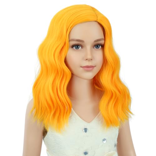 Image of PATTNIUM Orange Wig for Kids Girls Short Curly Wavy Wigs Side Part Shoulder Length Heat Resistant Synthetic Wig Halloween Cosplay Costume Party Wigs