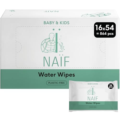 Naïf - Toallitas húmedas sin plástico - 864 toallitas (16 x 54 toallitas) - limpia y protege el cuerpo y la cara del bebé - 99% agua - 0% perfume y alcohol
