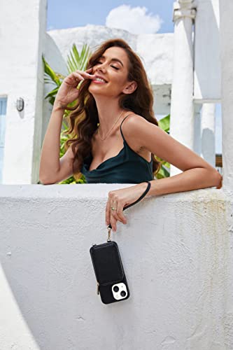 Zve Iphone 13 Wallet Case Crossbody, Iphone 13 Zipper Phone Case With Rfid Blocking Card Holder Wrist Strap Purse Gift For Women Compatible With Iphone 13(6.1 Inch)- Black #TOP7