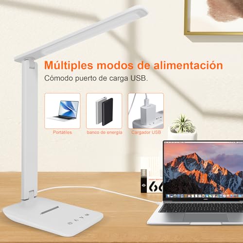 Miniatura 4 de lámpara Led Escritorio, Flexo de Escritorio con luz nocturna, lampara de escritorio con control táctil, Puerto de carga USB, 5 niveles de luminosidad 5 modos (blanco)