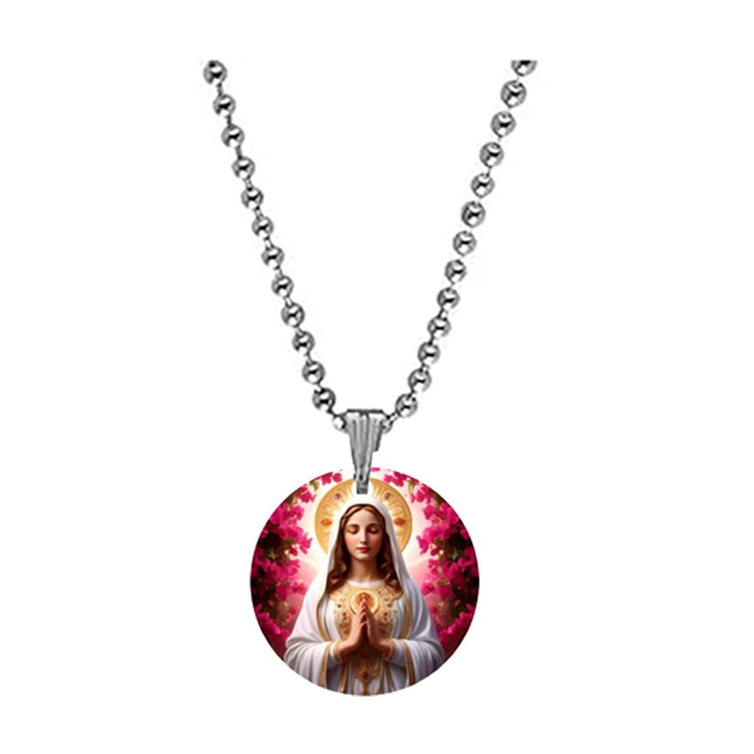 Mother Mary Blessing Bead Chain Acrylic Religious Pink Pendant Necklace for Men and Women Spiritual Prayer Jewelry Christian Gift-image-8