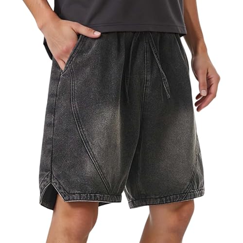 Men's Casual Summer Drawstring Waist Loose Fit Jeans with Pockets Comfortable Breathable Stretch Denim Pants for2