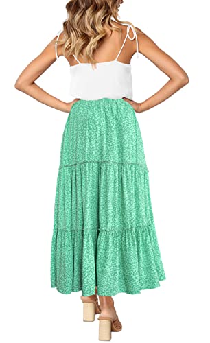Afibi Womens High Waist A Line Ruffle Swing Long Maxi Skirt With Pockets (Xx-Large, Green Flower) #TOP6