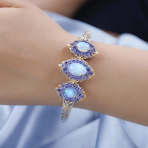 Shop Lc Opal Blue Tanzanite Oval 925 Sterling Silver Vermeil Yellow Gold Platinum Plated Bangle Cuff Bracelet For Women Jewelry Gifts Size 7.25" Ct 9.57 Boho Western Birthday Gifts #TOP2