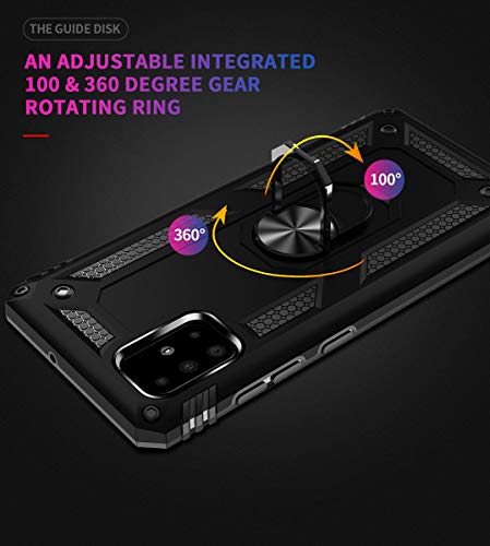 Addit A71 5G Case/A91 Case/S10 Lite Case/M80S Case, Military Grade Protective Case With Ring And Car Mount Kickstand For Samsung Galaxy A71 5G/A91/S10 Lite/M80S - Black #TOP3